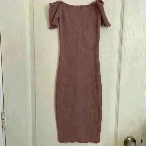 Lulus Growing Bolder Dusty Plum Ribbed Off-the-Shoulder Bodycon Dress - Picture 3 of 5